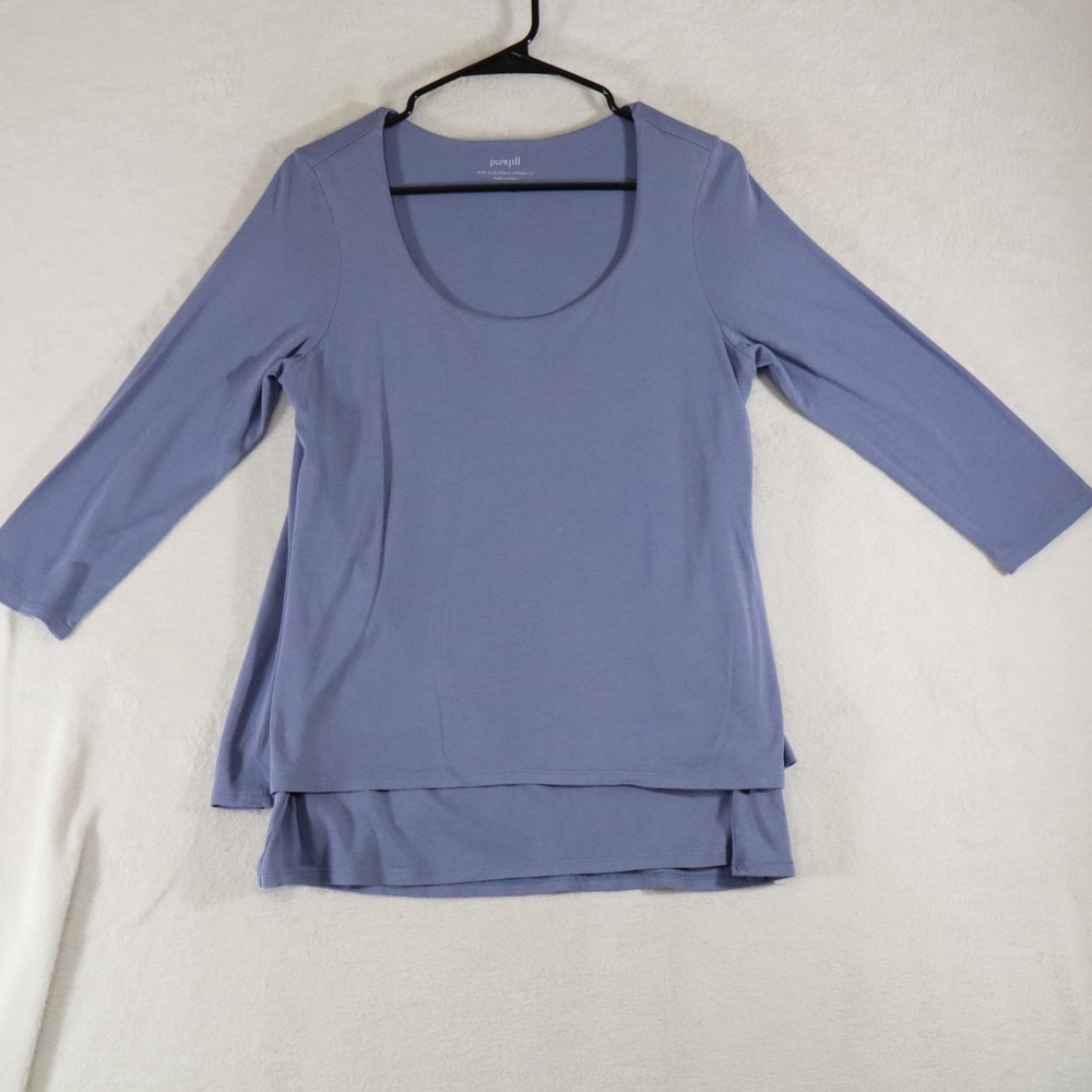 Pure Jill Elliptical Layered Top Small Periwinkle Blue 3/4 Sleeve Scoop Neck
